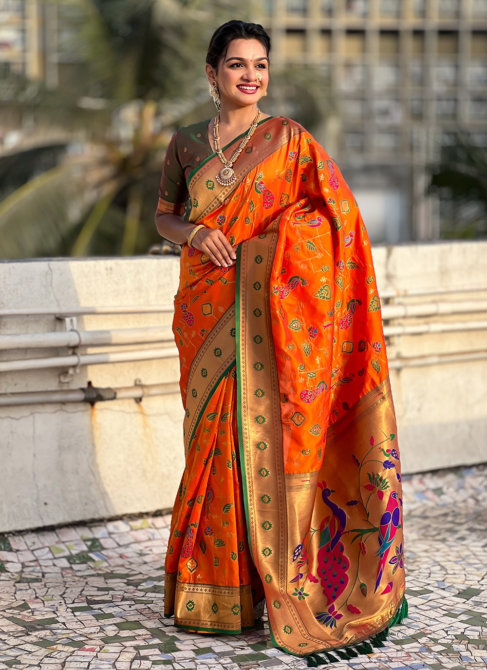 Meenakari Silk Orange Saree S14760