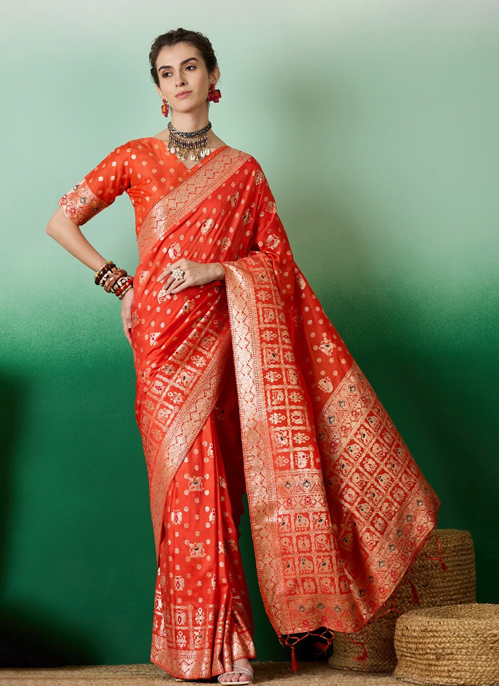 Traditional Jacquard Work Cotton Saree - S6968