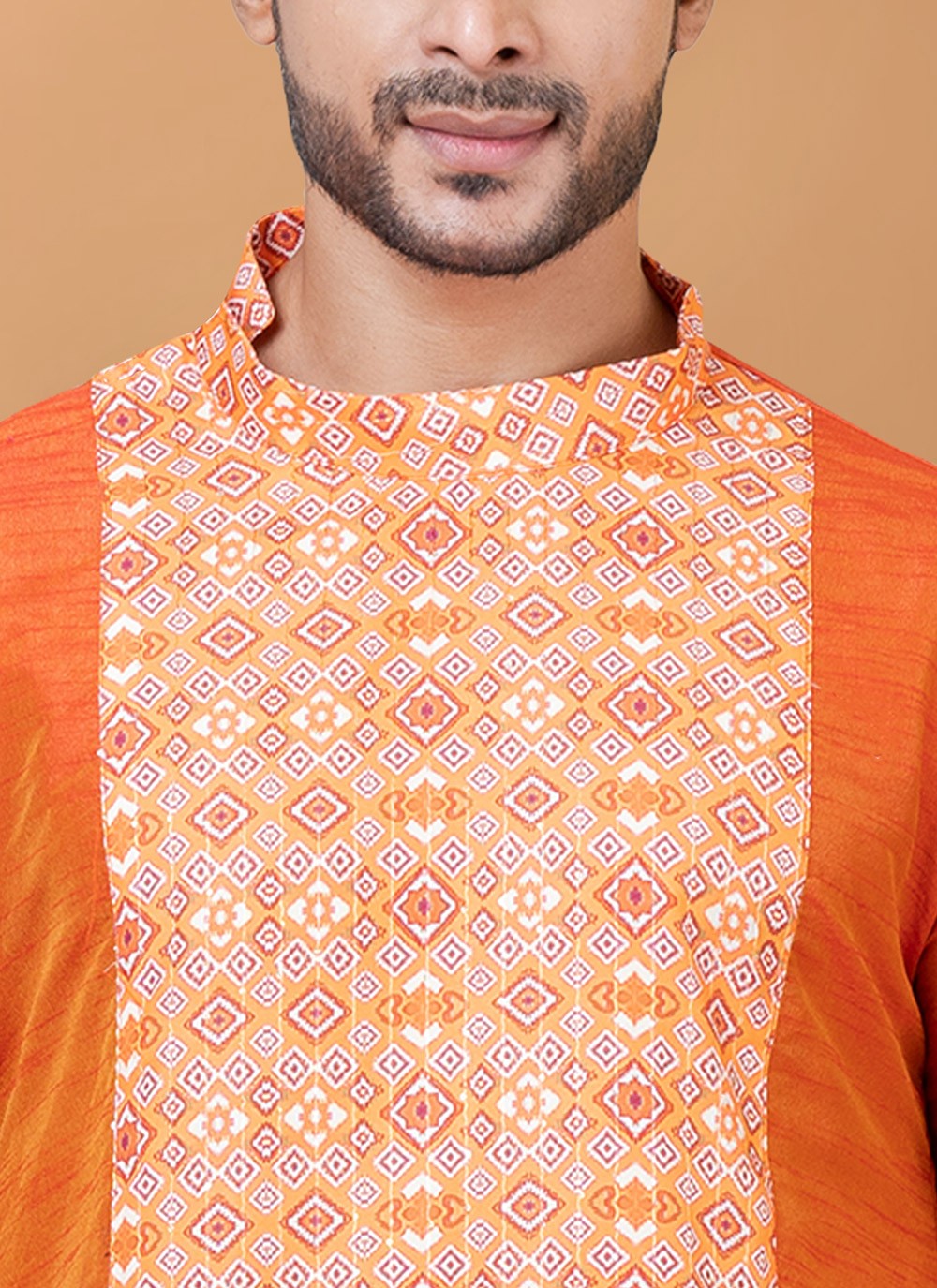 Digital Print Banarasi Silk, Cotton Orange Kurta Pyjama - M5960