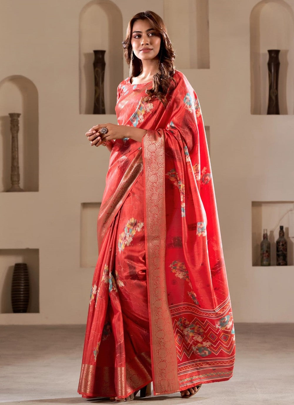 Classic Foliage Prints Silk Saree - S8478