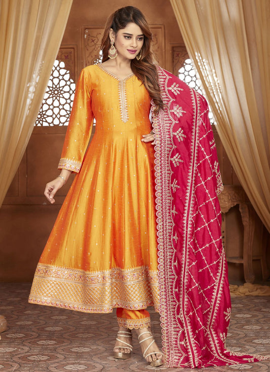 Anarkali Embroidered, Sequins, Zari Orange T7584