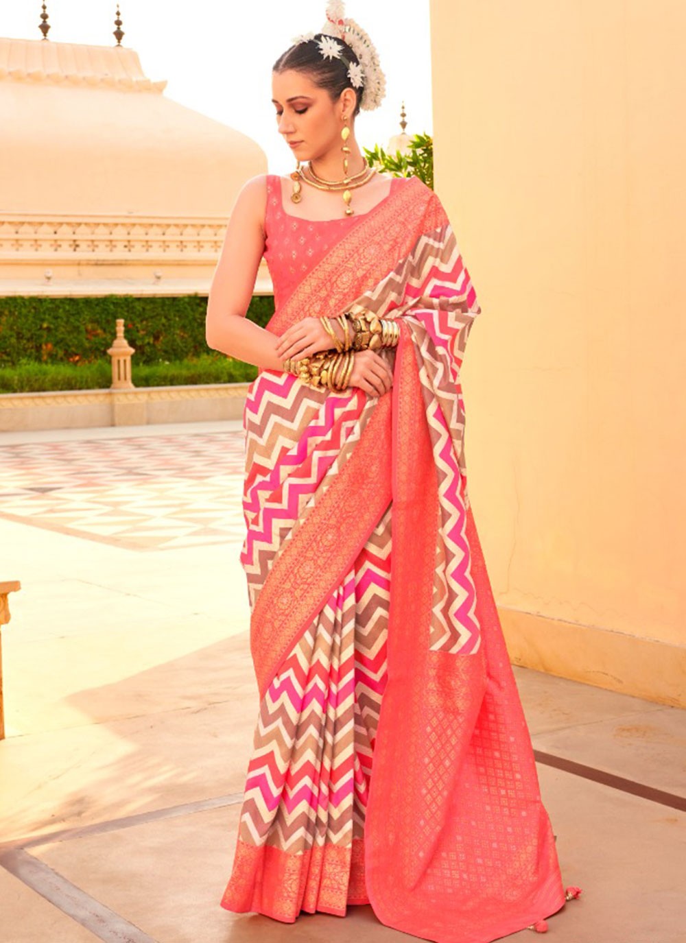 Classic Foliage Prints Silk Saree - S7236