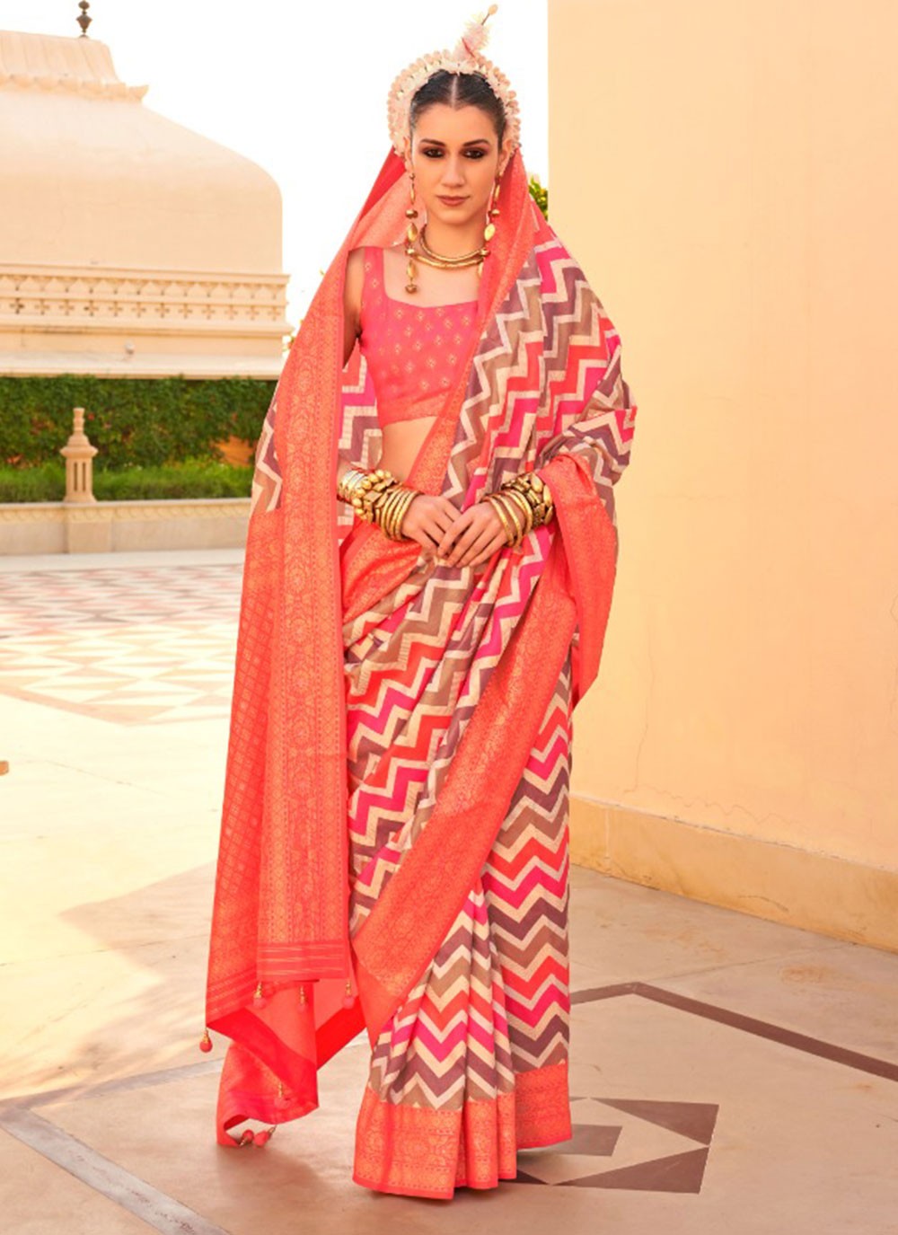 Classic Foliage Prints Silk Saree - S7236