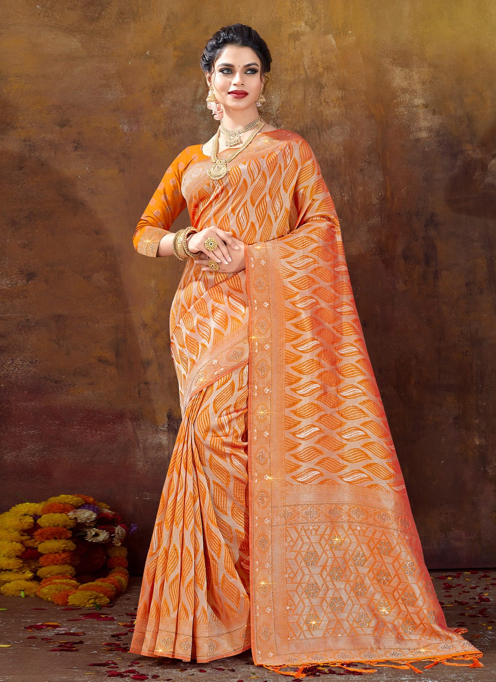 Contemporary Fancy Work Organza Saree - S3044