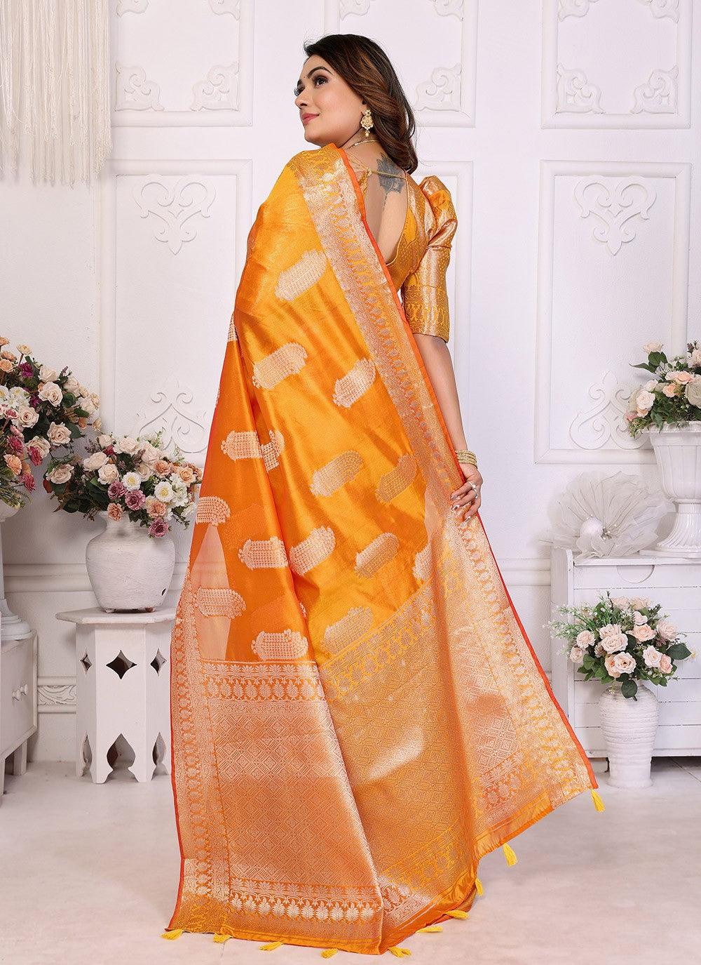 Classic Saree Woven Orange Organza Saree S13622