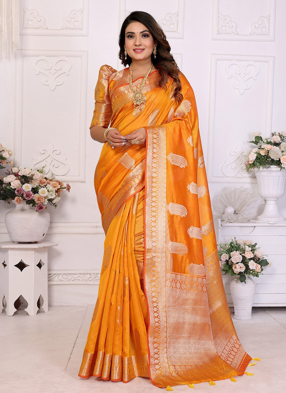 Classic Saree Woven Orange Organza Saree S13622