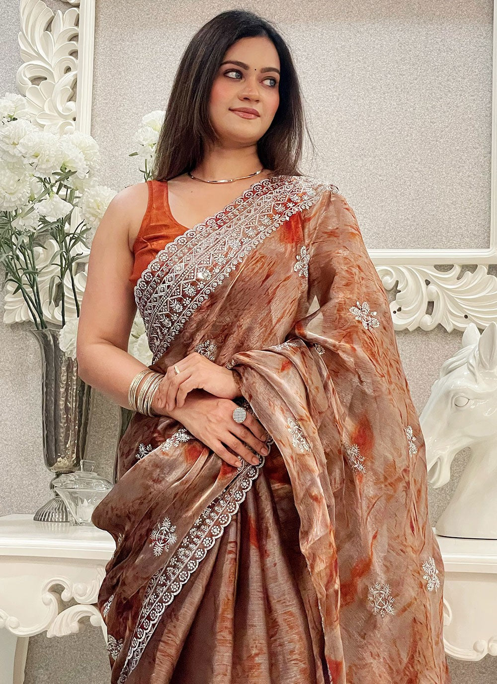 Classic Embroidered Organza Saree - S6906