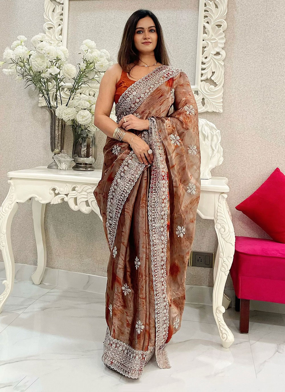 Classic Embroidered Organza Saree - S6906