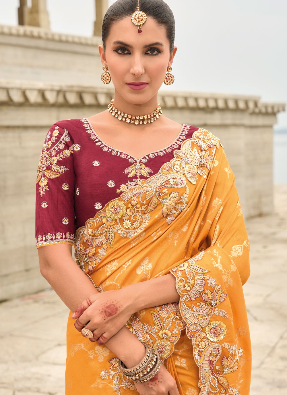 Classic Saree Buttis Orange Silk Saree S13026