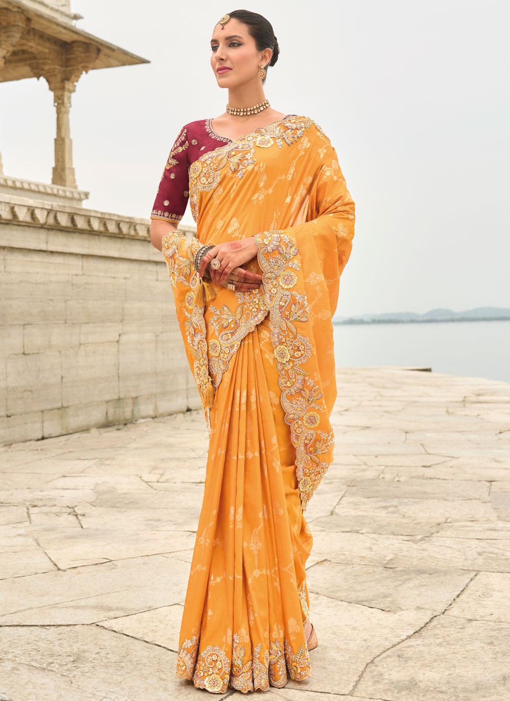 Classic Saree Buttis Orange Silk S13026
