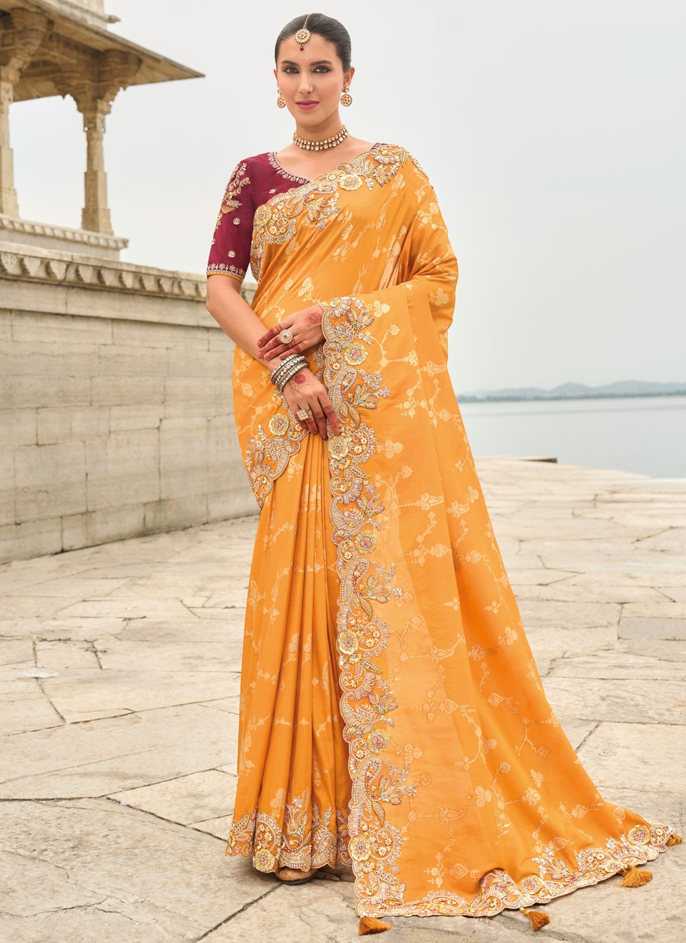 Classic Saree Buttis Orange Silk Saree S13026