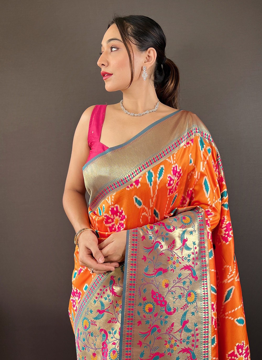 Classic Saree Printed Orange Silk Saree S13700