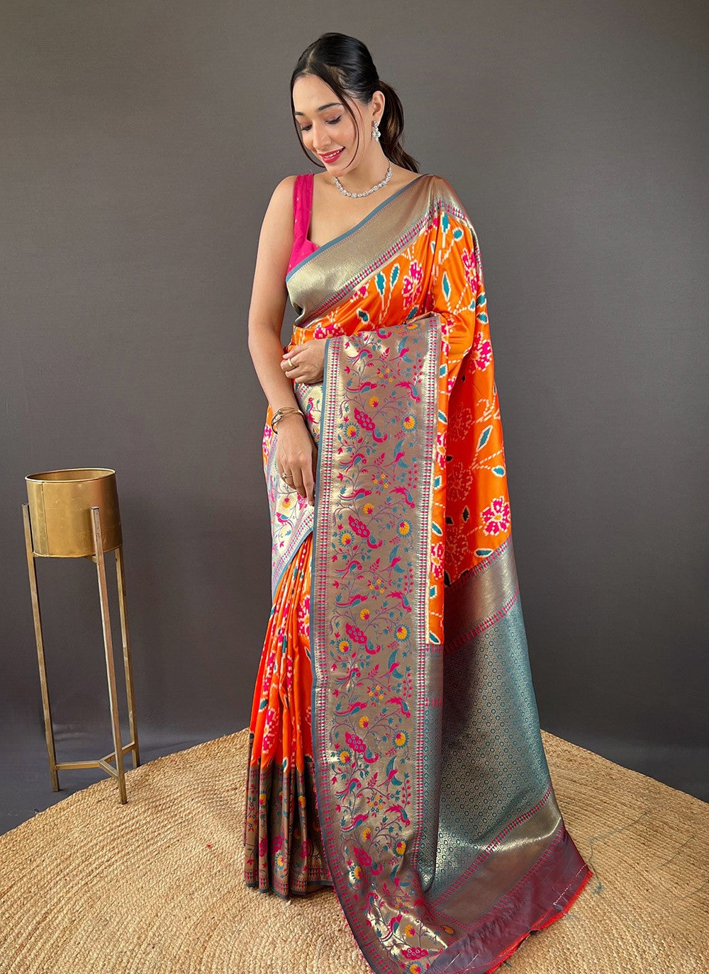 Classic Saree Printed Orange Silk Saree S13700