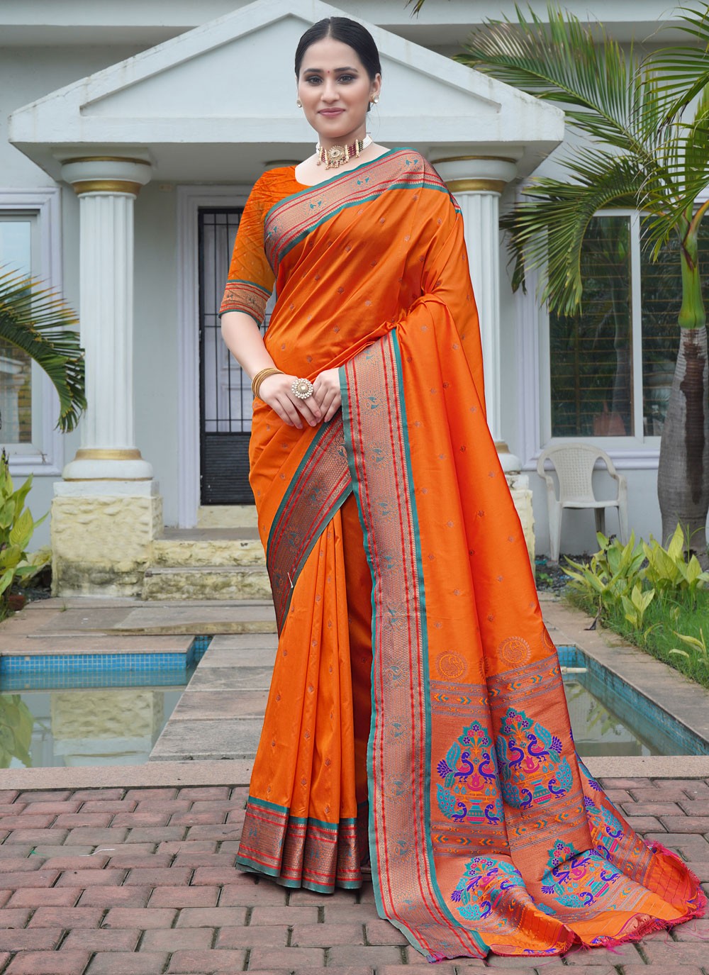 Contemporary Border Work Orange Silk S12429