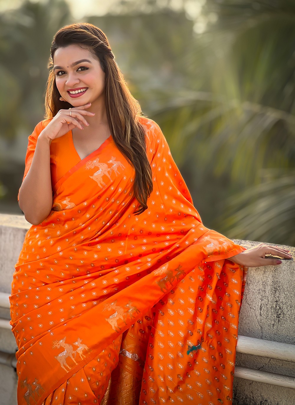 Contemporary Weaving Zari Orange Silk Saree S13157