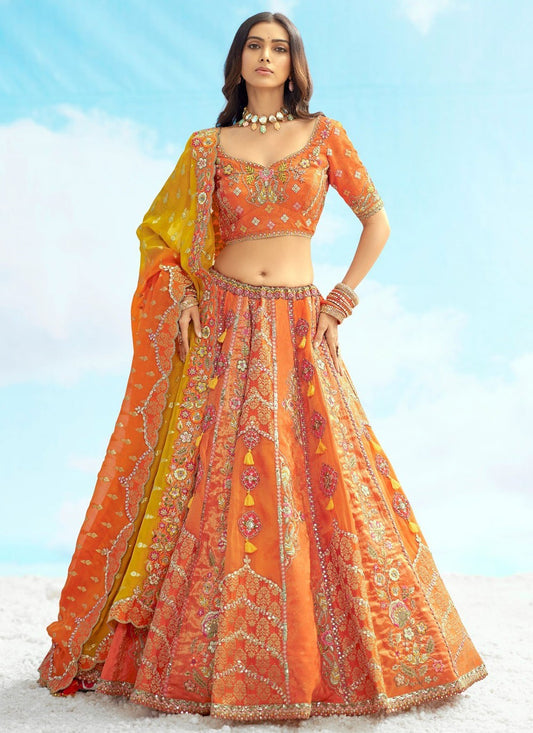 Silk Engagement, Reception, Wedding A - Line Lehenga L3570