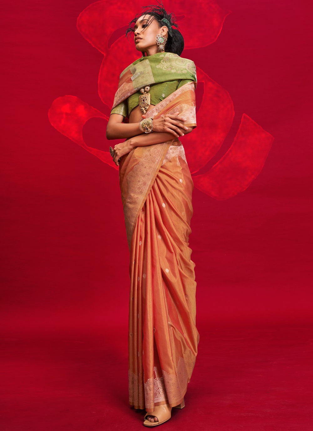 Trendy Saree Weaving Zari Orange Tussar Silk S12990