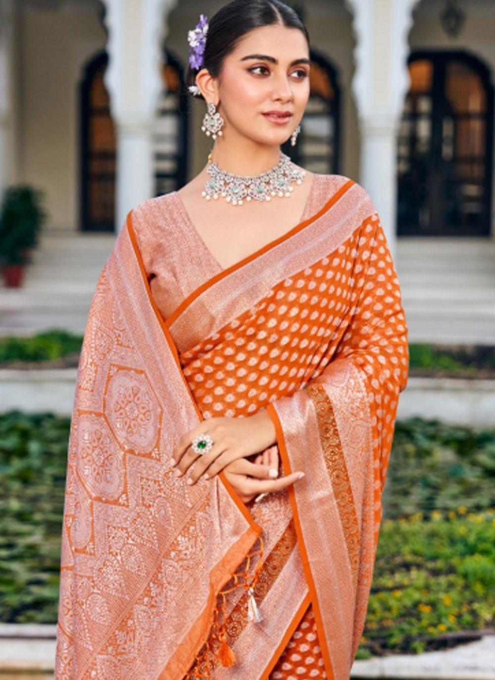 Orange Georgette Traditional Saree Weaving Zari S20320