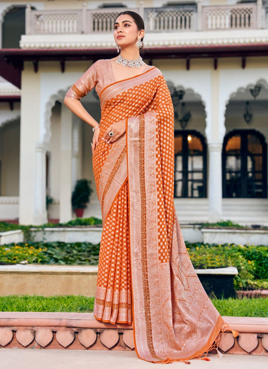 Orange Georgette Traditional Saree Weaving Zari S20320