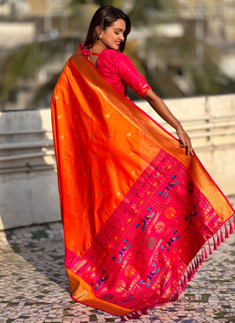 Orange Silk Trendy Saree Weaving Zari S15777