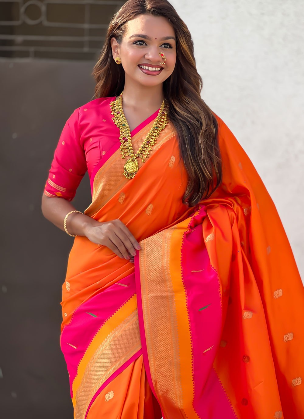 Orange Silk Trendy Saree Weaving Zari S15777
