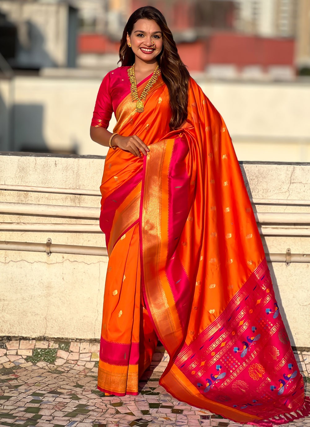 Orange Silk Trendy Saree Weaving Zari S15777