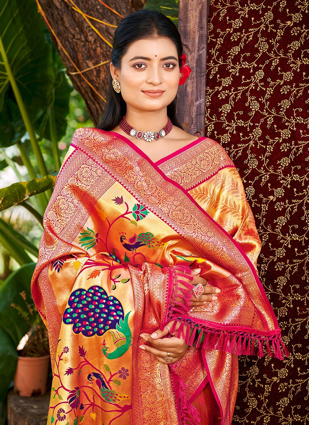 Orange Kanjivaram Silk Trendy Saree Weaving Zari S17765