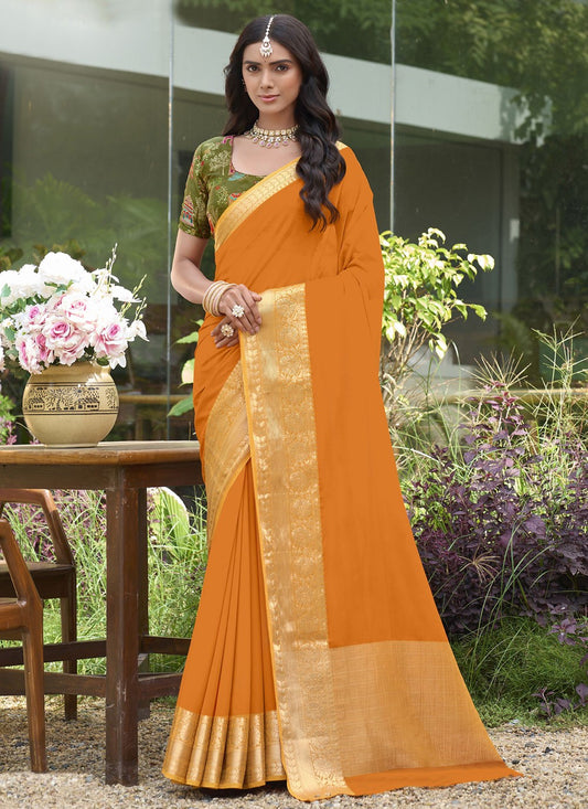 Orange Silk Trendy Saree Weaving Zari S20429