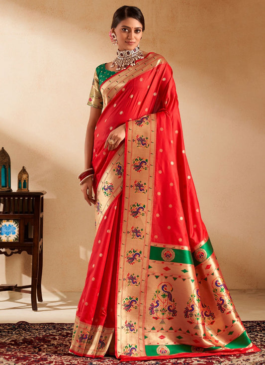 Woven Silk Orange Saree S14499