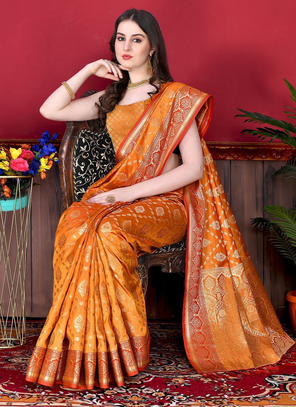 Saree Border Work Katan Silk Saree - S2511
