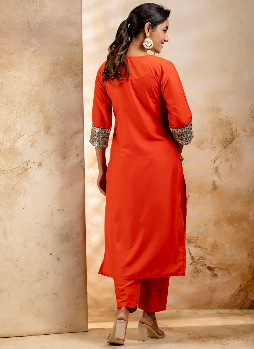 Embroidered Rayon Orange Salwar Suit T6006