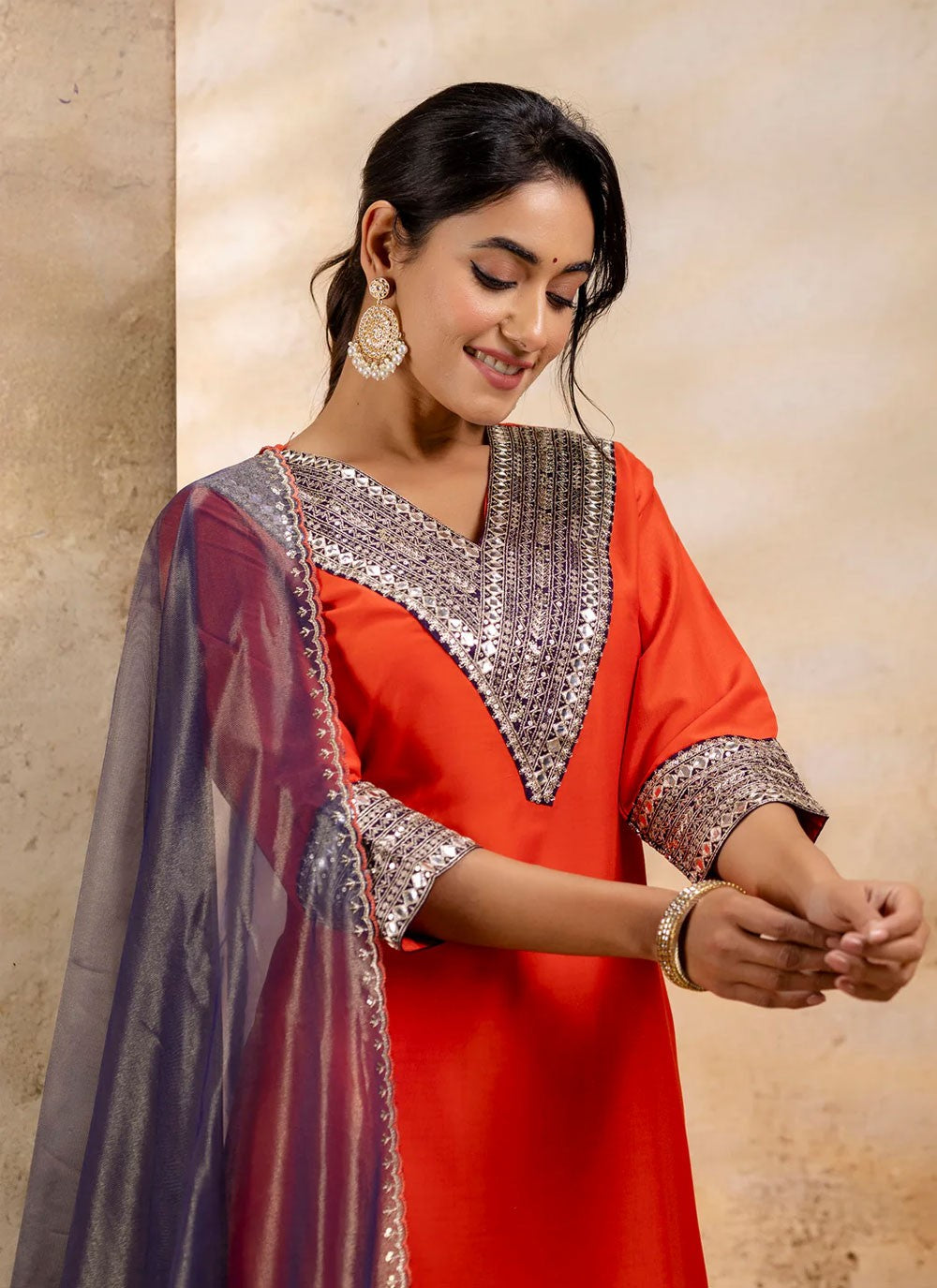 Embroidered Rayon Orange Salwar Suit T6006