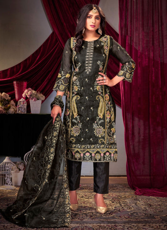 Embroidered Organza Black Salwar Suit T5946