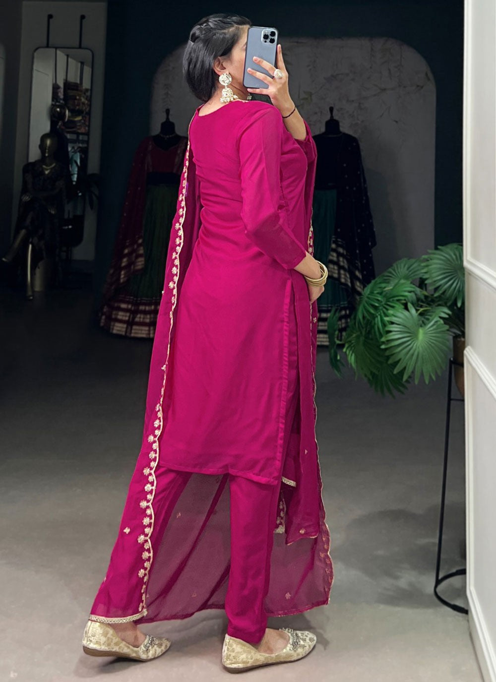 Pant Style Suit Embroidered, Zari Hot Pink T7109