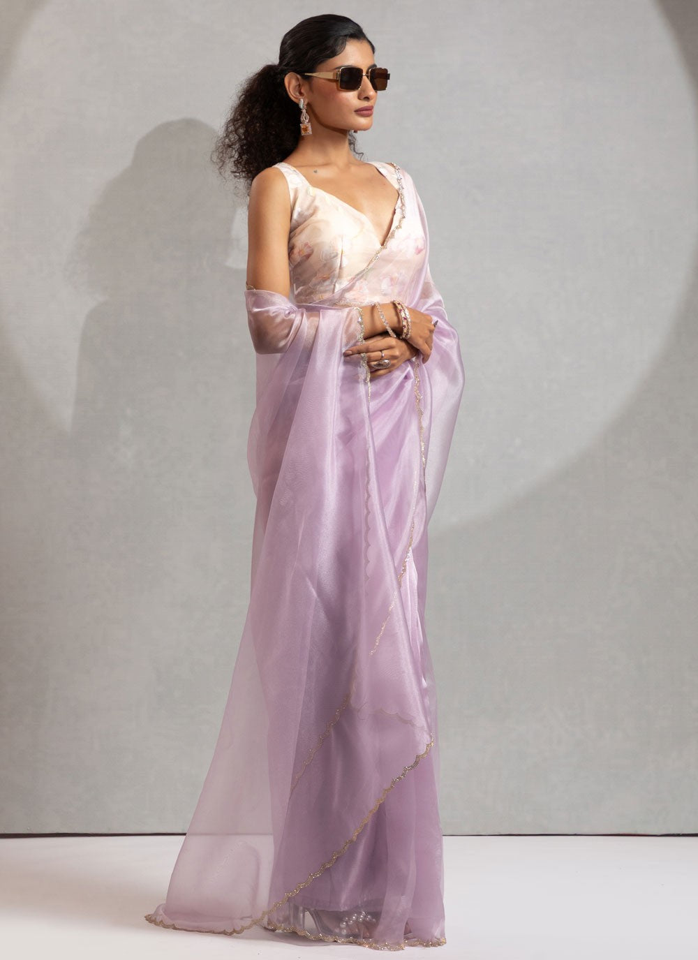 Lavender Organza Contemporary Saree Zircon S17631