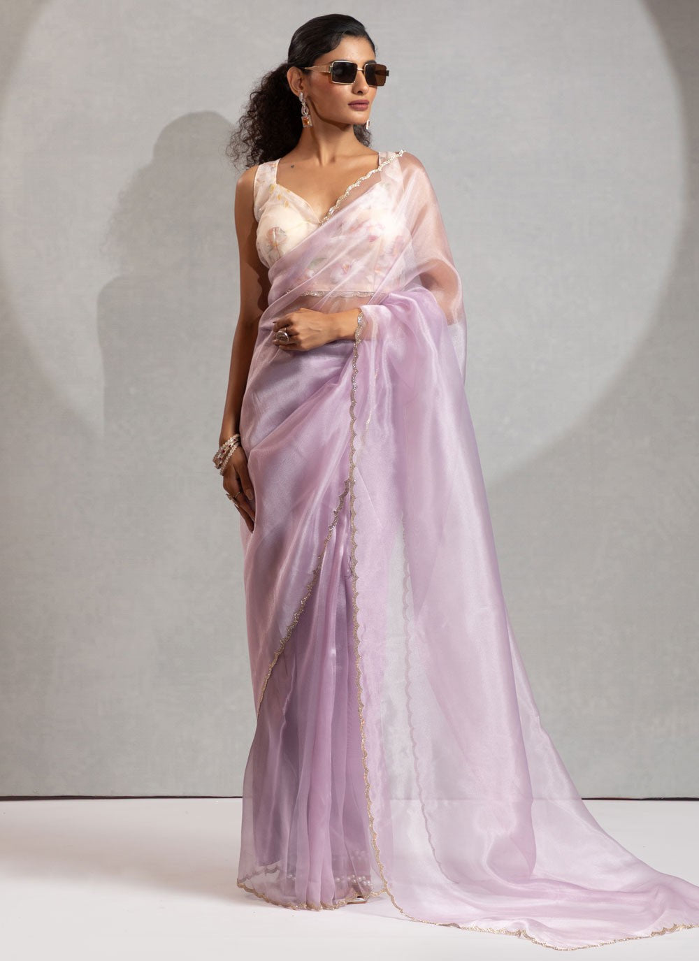 Lavender Organza Contemporary Saree Zircon S17631