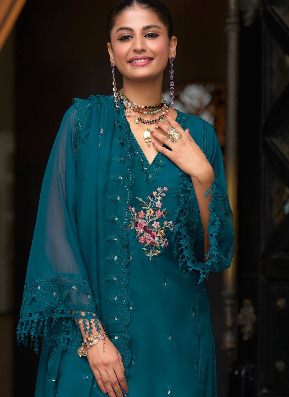 Salwar Suit Embroidered Morpeach Organza T5486