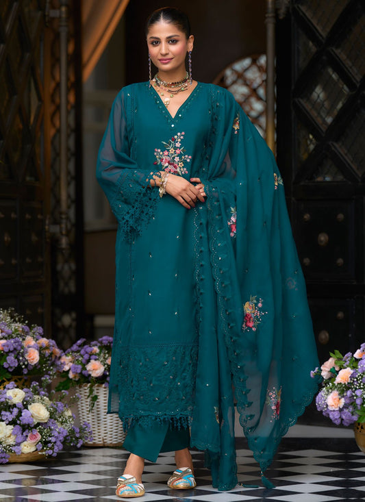 Salwar Suit Embroidered Morpeach Organza T5486
