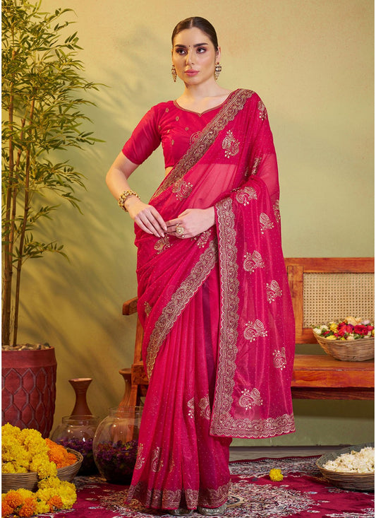 Embroidered Organza Pink Saree S14455