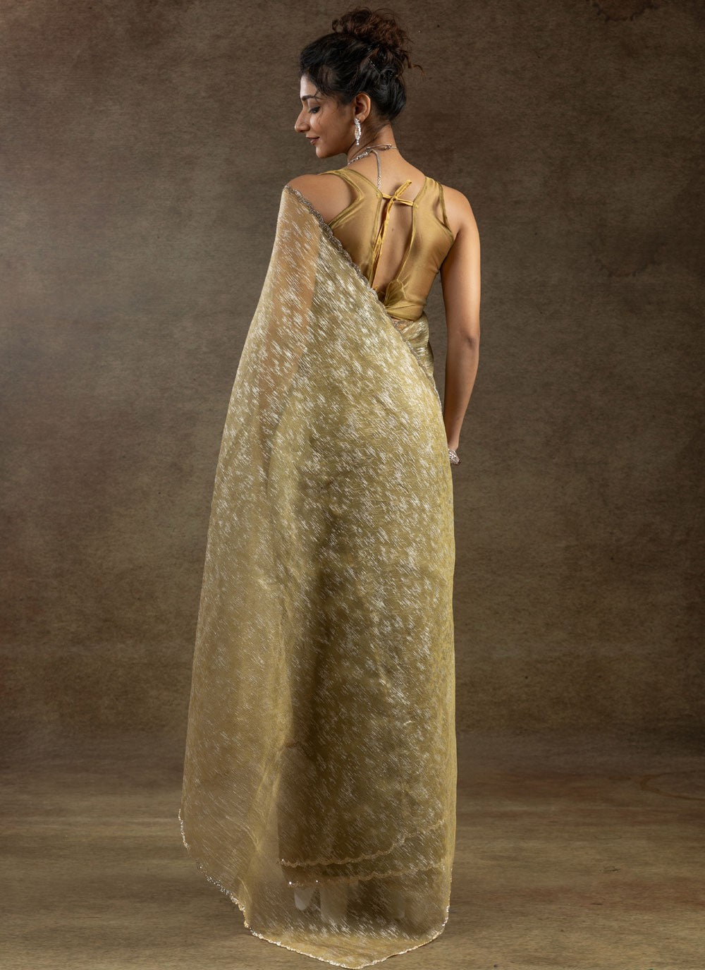Cut Work Crush Brown Contemporary Saree S15574