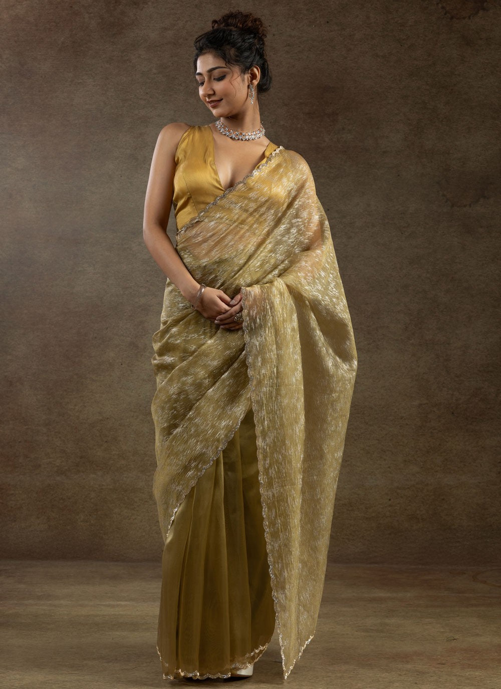 Cut Work Crush Brown Contemporary Saree S15574