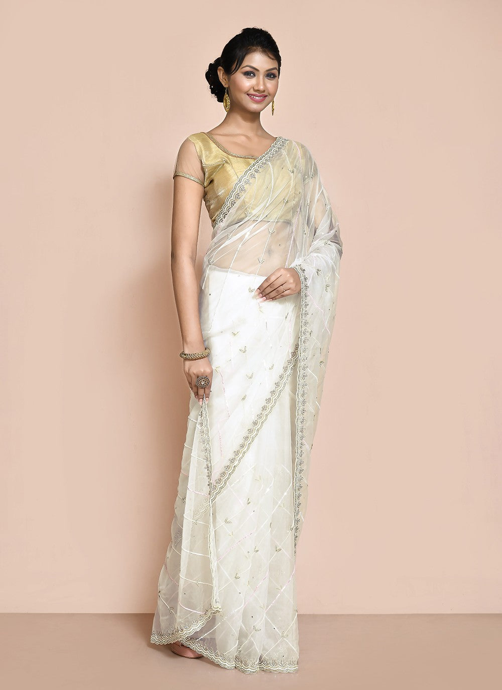 Traditional Hand Embroidery Jimmy Chu Saree - S9244