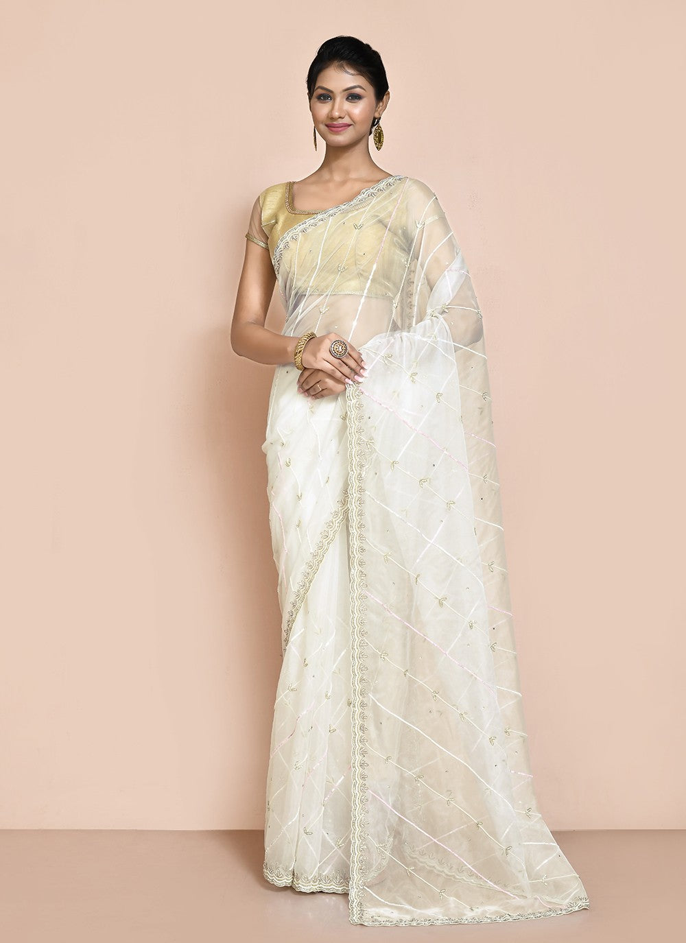 Traditional Hand Embroidery Jimmy Chu Saree - S9244