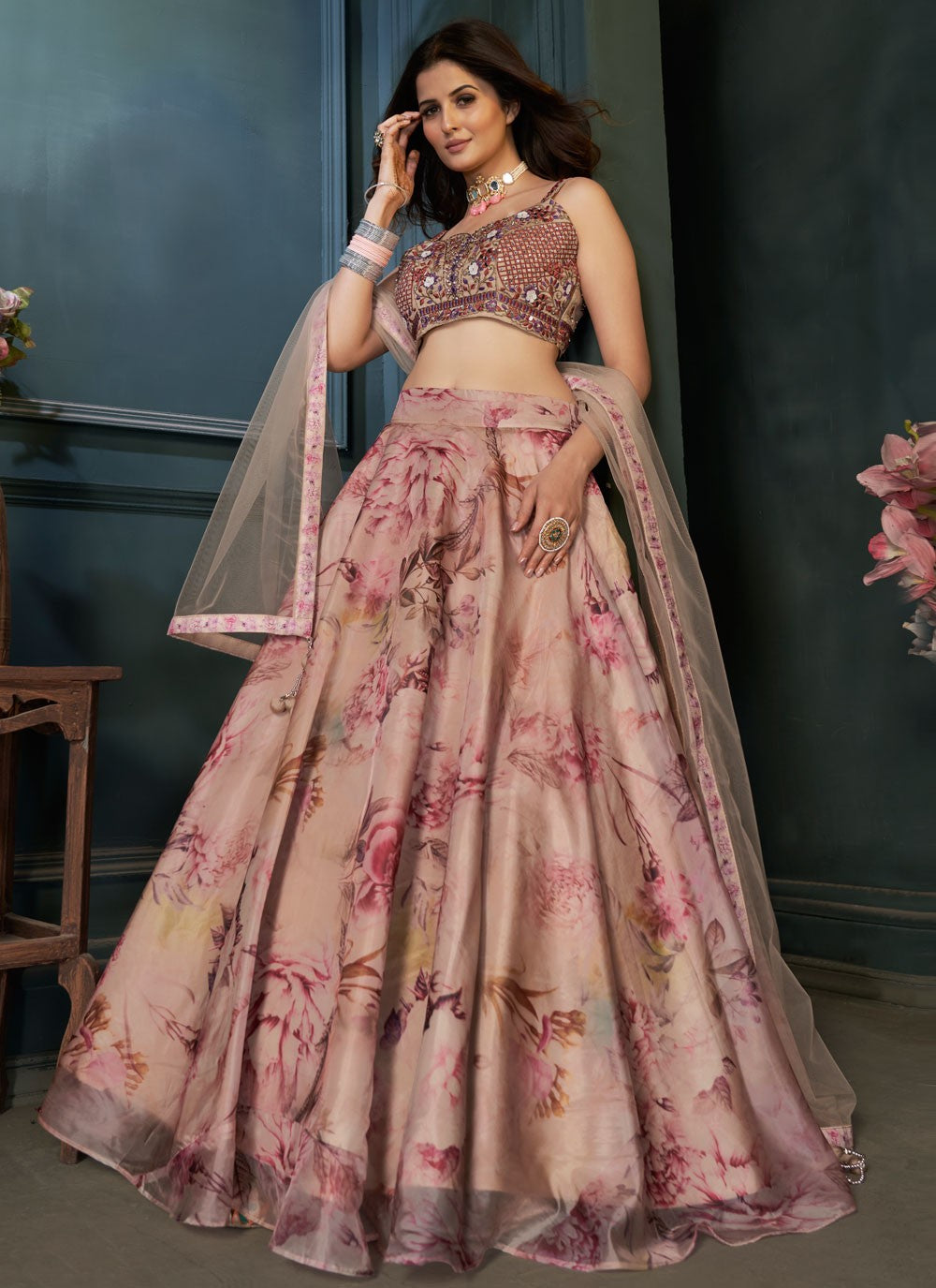 Digital Print Organza Readymade Lehenga Choli - L2064