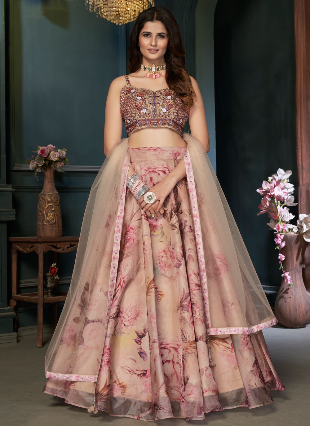 Digital Print Organza Readymade Lehenga Choli - L2064