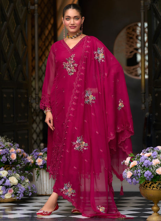 Salwar Suit Embroidered Hot Pink Organza T5485