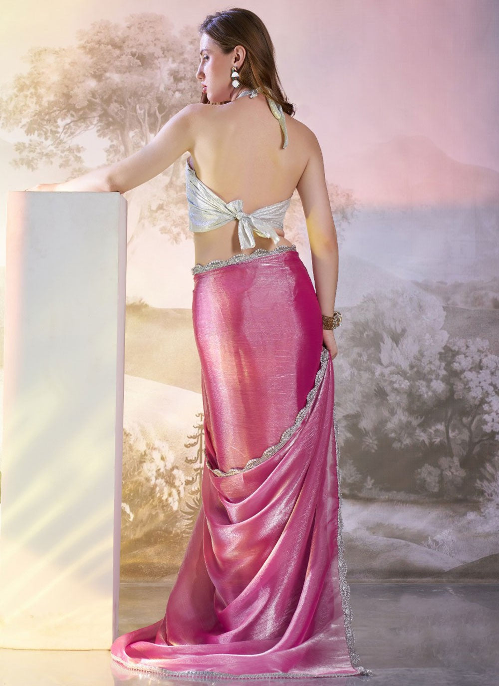 Designer Lace Magenta Burburry Saree S13408