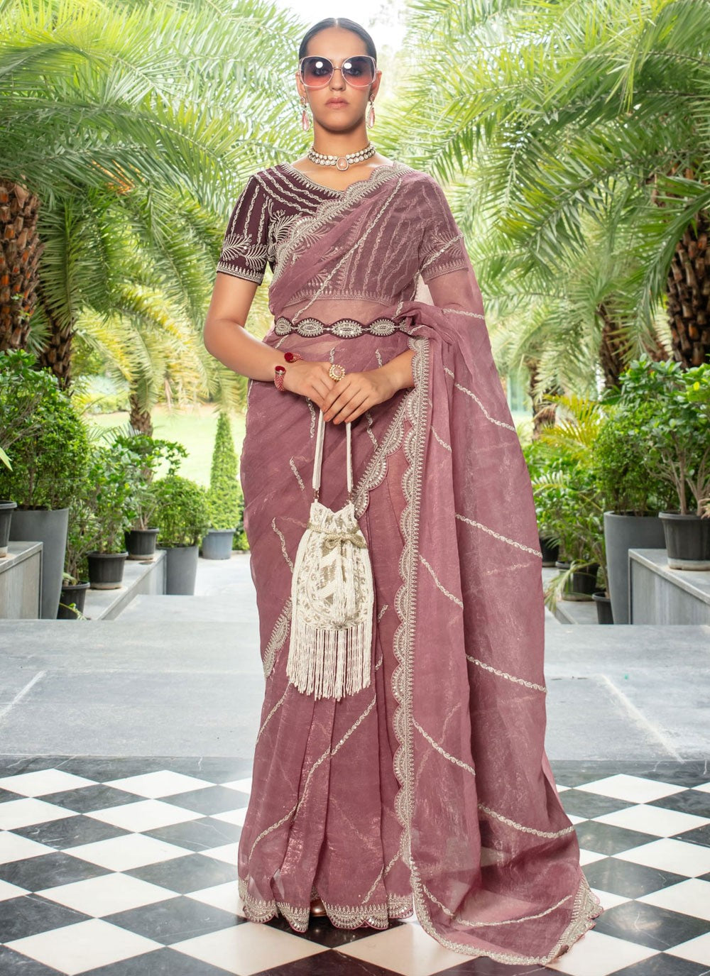 Classic Embroidered Organza Saree - S9407