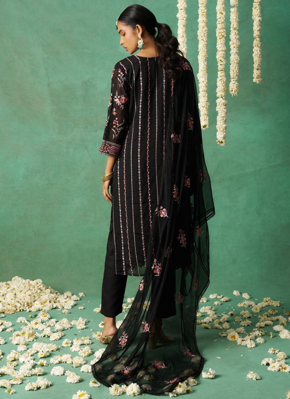 Salwar Suit Embroidered Black Organza T5775