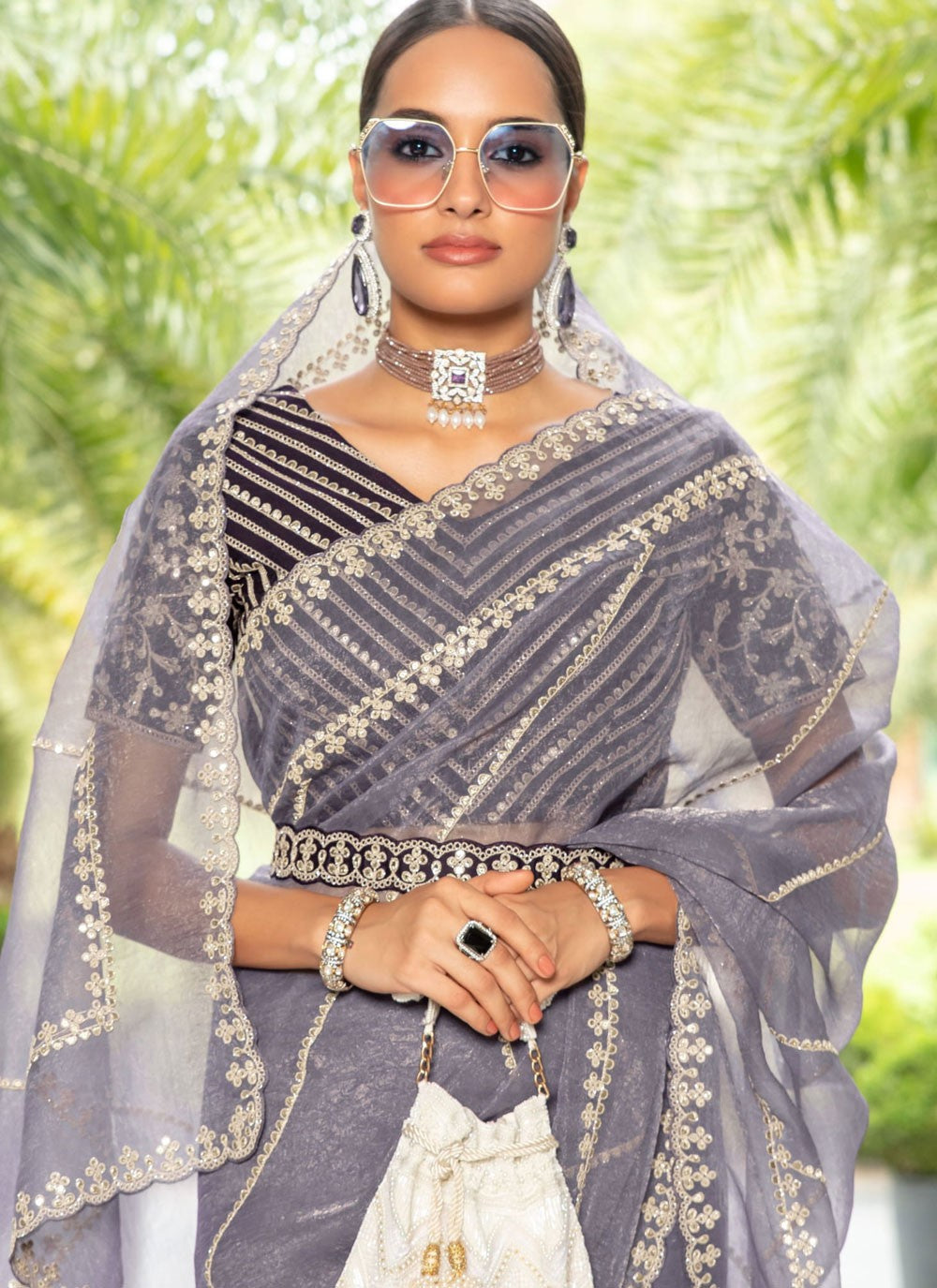 Classic Embroidered Organza Saree - S9407